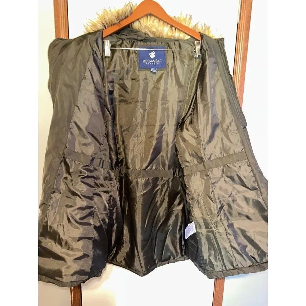 Rocawear Women's Plus Double-Zip Belted Hooded Puffer‎ Jacket Size 1X